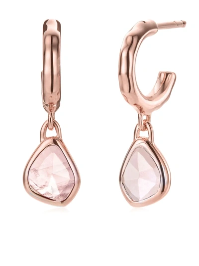 Monica Vinader Siren Mini Nugget 18ct Rose Gold-plated Vermeil Silver And Rose Quartz Hoop Earring In Pink