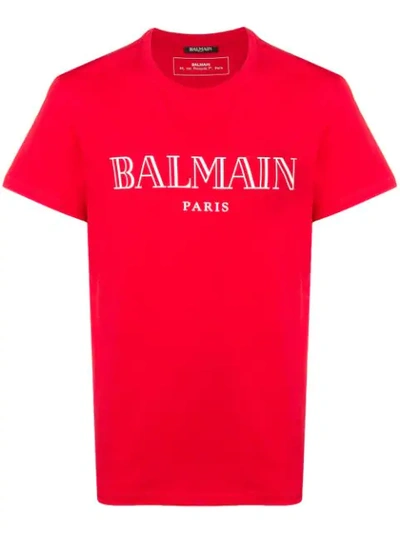 Balmain Logo Printed T-shirt In Red