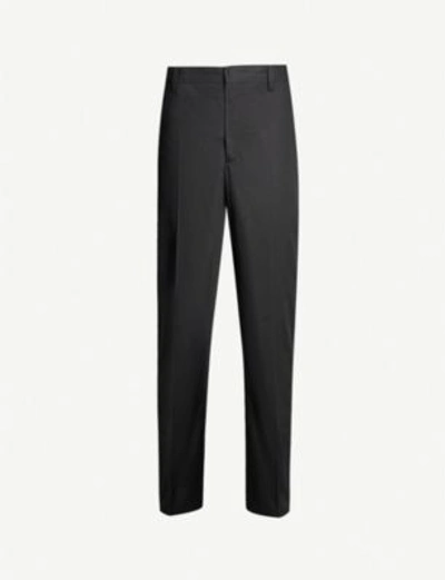 Burberry Text-embroidered Regular-fit Cotton Trousers In Black