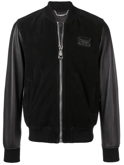 Philipp Plein Skull Bomber Leather Jacket In Black