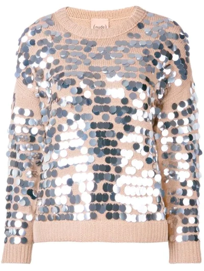 Nude Sequin Embroidered Jumper In Pale Pink
