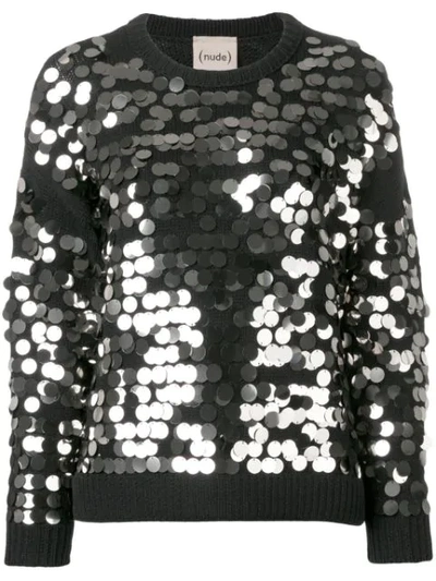 Nude Sequin Embroidered Jumper In Black