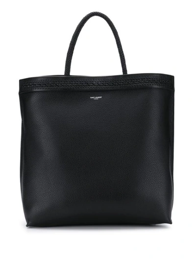 Saint Laurent Men's Ysl Leather Tote Bag In Black