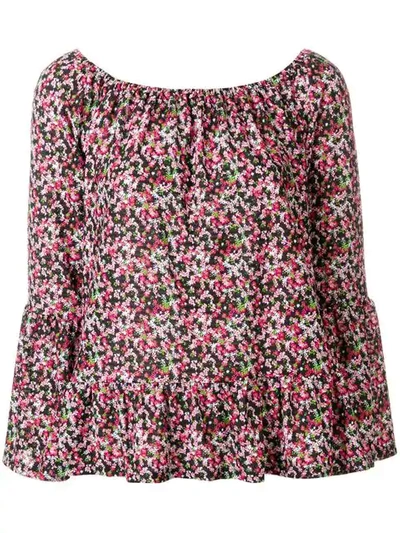 Michael Michael Kors Floral Bell-cuff Blouse In Black