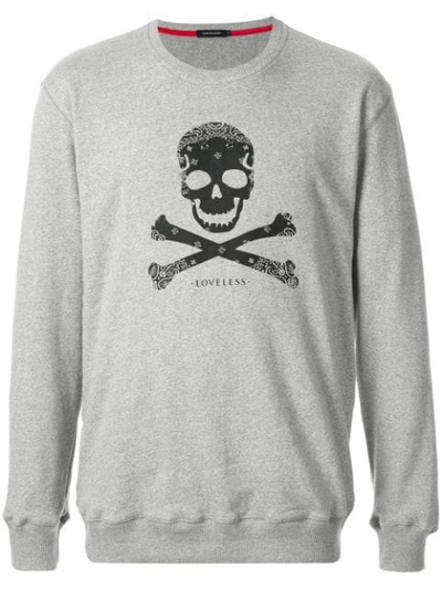 Loveless Skull And Crossbones Sweatshirt In Grey