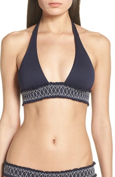 Heidi Klein Anguilla Smocked Halter Padded Bikini Top In Navy