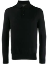 Ermenegildo Zegna Men's Lightweight Wool Long-sleeve Polo Shirt, Black