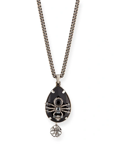 Alexander Mcqueen Men's Crystal Spider Pendant Necklace In Gray