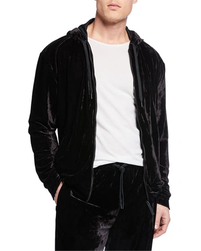 Versace Men's Velvet Zip-front Track Jacket In Black