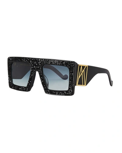 Anna-karin Karlsson Mother Beep Square Acetate Sunglasses W/ Crystal Front In Black Crystal