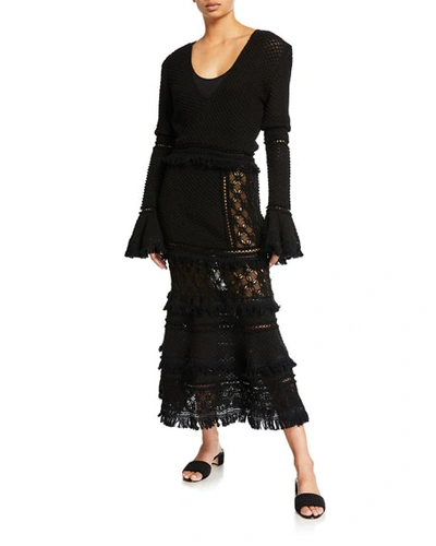 Jonathan Simkhai Lace Combo Long-sleeve Maxi Dress In Black