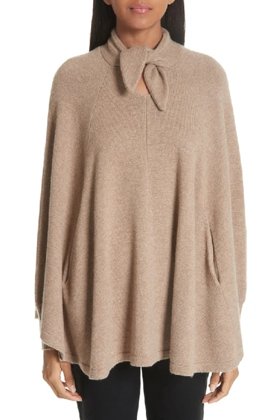 Co Tie-neck Long-sleeve Wool-cashmere Poncho Sweater In Caramel