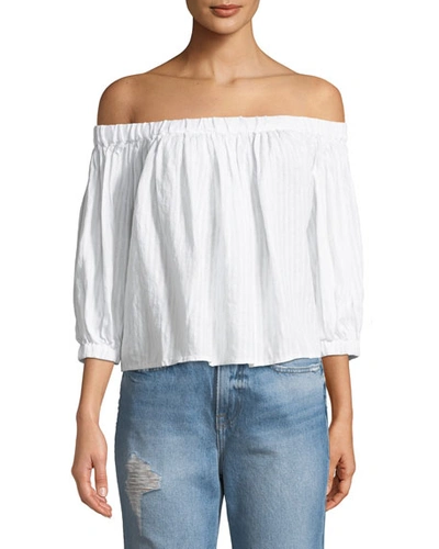 Frame Embroidered Off-the-shoulder Linen Top In Blanc
