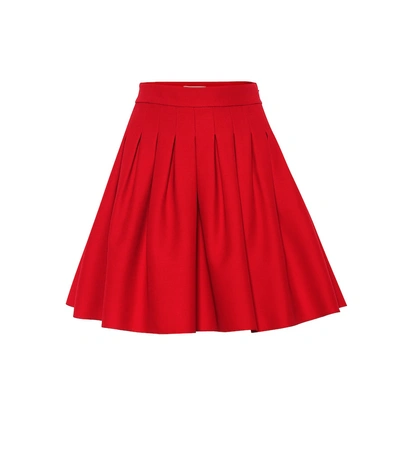 Valentino Pleated Wool And Silk Miniskirt In Red