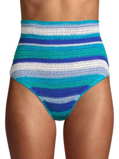 All Things Mochi Jamie Crochet Striped Bikini Bottom In Blue