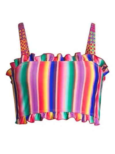 All Things Mochi Louise Rainbow Stripe Ruffled Bikini Top