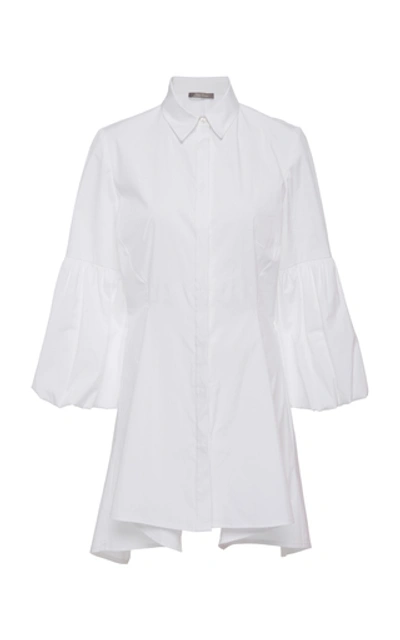 Lela Rose Stretch-cotton Poplin Puff Sleeve Shirt In White