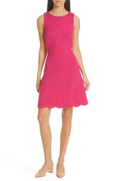 Kate Spade Sleeveless Scallop-back Ponte Dress In Kinetic Pink