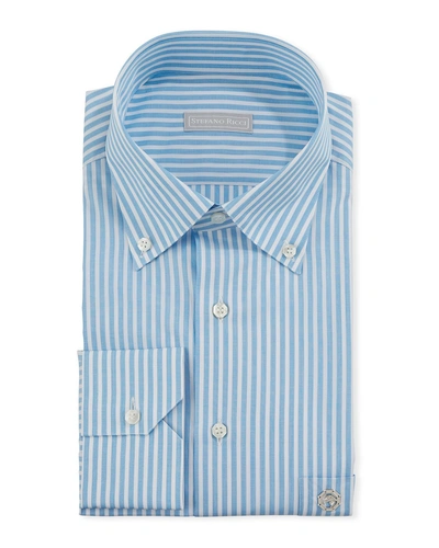 Stefano Ricci Men's Striped Cotton Dress Shirt In Blue/white