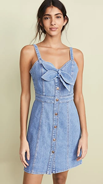 7 For All Mankind Double Bow-front Sweetheart Sleeveless Denim Dress In Bright Bluejay