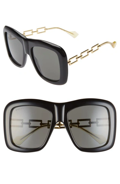 Gucci Square Acetate Sunglasses W/ Metal Chain Arms In Shiny Black