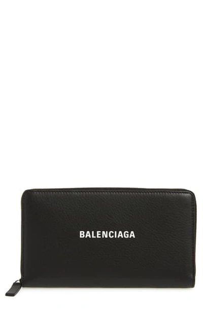 Balenciaga Everyday Leather Accordion Wallet In Black/ White