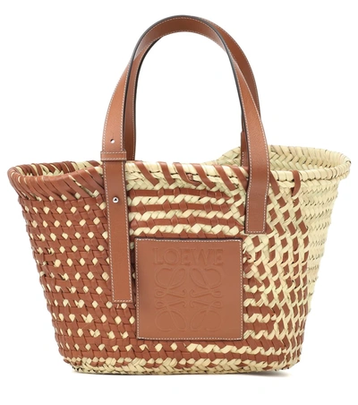 Loewe Large Woven Leather & Palm Tote Bag In Brown