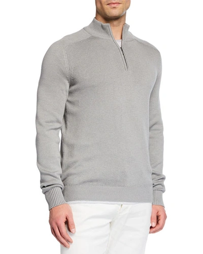 Loro Piana Men's Silk-blend Quarter-zip Sweater In Gray