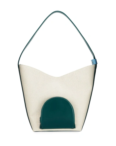 Complet Eva Colorblock Canvas & Leather Bucket Bag, White/green