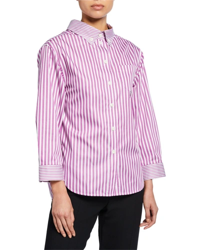 Emporio Armani Striped High-low Button-down Blouse In Purple/white