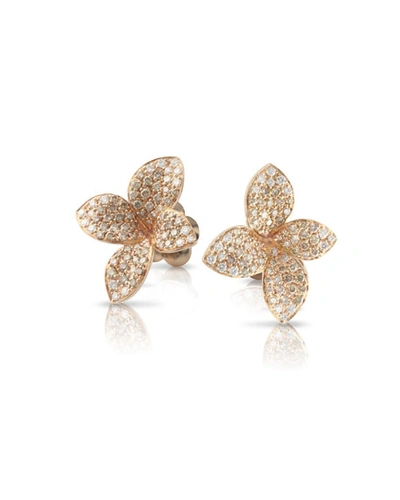 Pasquale Bruni 18k Rose Gold Petit Garden White & Champagne Diamond Floral Stud Earrings