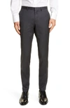 Hugo Boss Wave Cyl Flat Front Slim Fit Solid Wool Dress Pants In Dark Grey