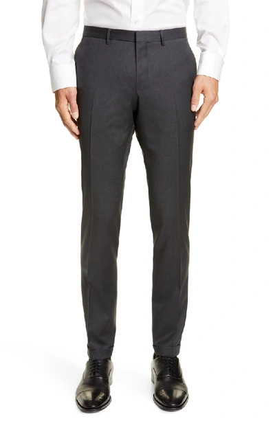 Hugo Boss Wave Cyl Flat Front Slim Fit Solid Wool Dress Pants In Dark Grey