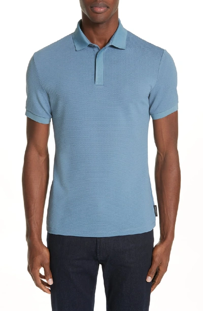 Emporio Armani Slim Fit Textured Jersey Polo In Blue