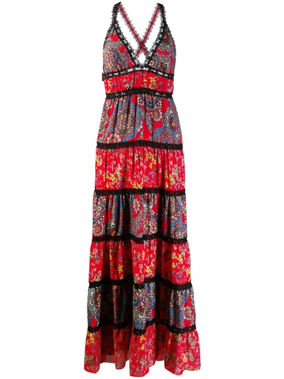Alice And Olivia Alice + Olivia Karolina Tiered Mixed Floral Maxi Dress In Red