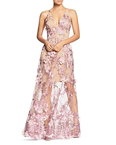 Dress The Population Sidney Embellished Lace Gown In Lilac/nude