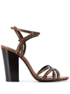 Saint Laurent Oak 100mm Block-heel Strappy Leather Sandals In Brown