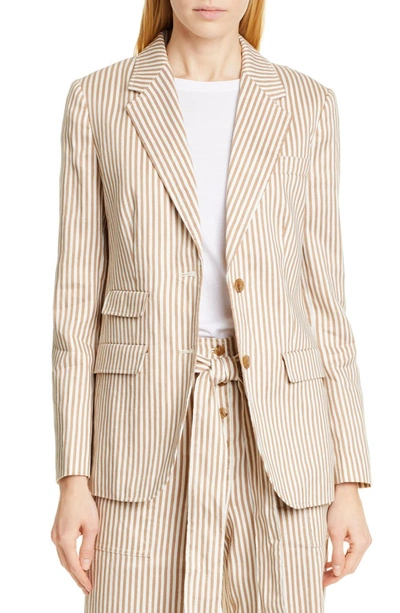 Tory Burch Striped Linen Blazer In Linen Cotton Stripe