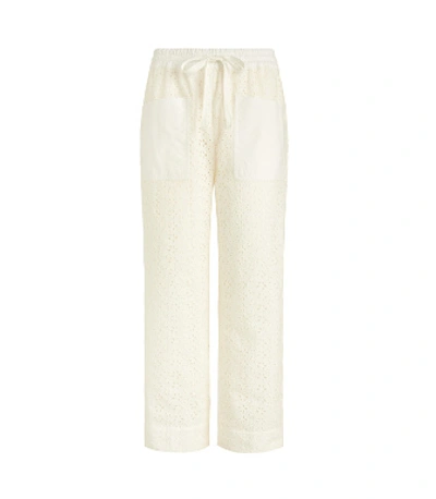Tory Burch Cropped Eyelet Pant In White