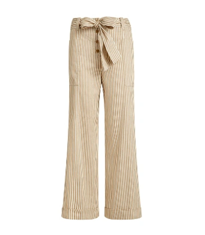 Tory Burch Cropped Striped Pant In Linen Cotton Stripe