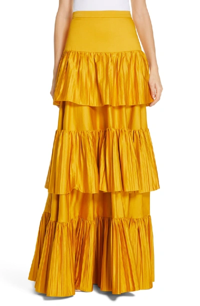 Amur Mila Stretch Organic Cotton Tiered Maxi Skirt In Tumeric