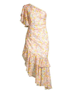 Amur Clayton Floral Print Silk One-Shoulder Dress In Multi | ModeSens