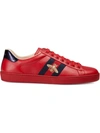 Gucci Men's New Ace Embroidered Low-top Sneakers In Red Leather