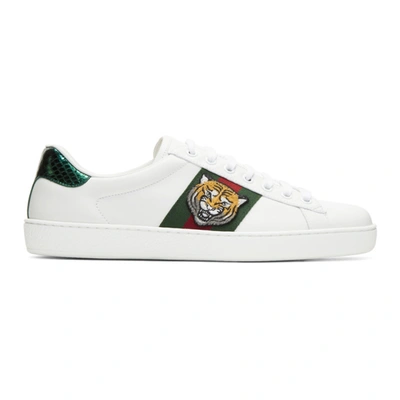 Gucci Ace Embroidered Tiger Sneakers In White