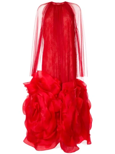 Costarellos Ruffle Flared Maxi Dress In Red