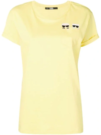 Karl Lagerfeld Ikonk Karl & Choupette Pocket T-shirt In Yellow