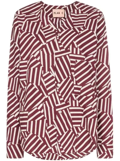 Plan C Geometric Print Collarless Shirt In Red