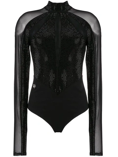 Philipp Plein Crystal Bodysuit In 0202 Black / Black