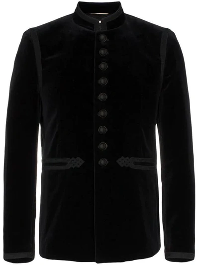 Saint Laurent Velvet Embroidered Jacket In Black