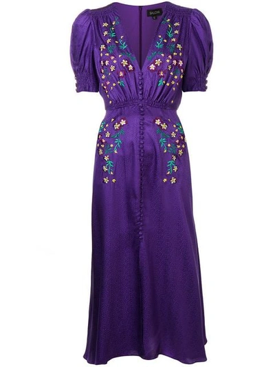 Saloni Embroidered Midi Dress In Purple
